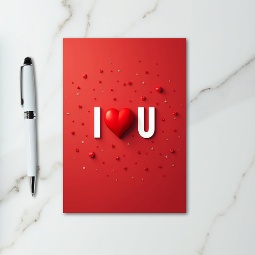 I Love U Scattered Hearts Card
