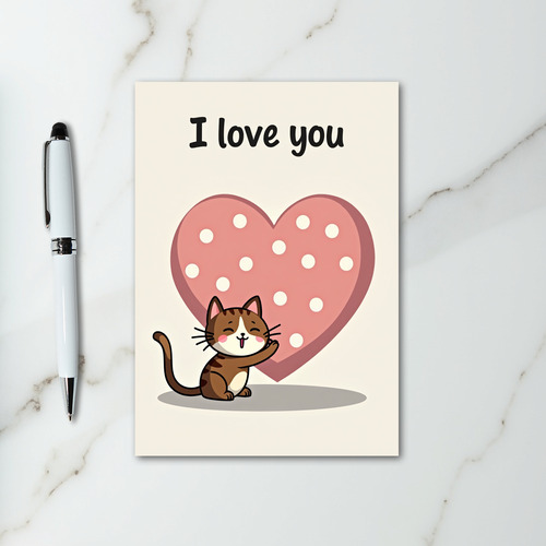 I Love You 3D Cat Polka Dot Card