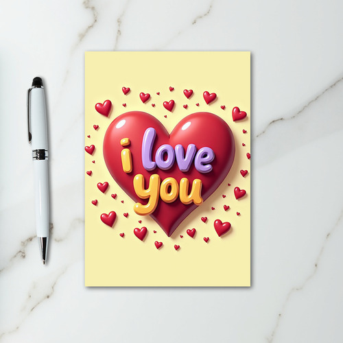 I Love You 3D Glossy Hearts Card
