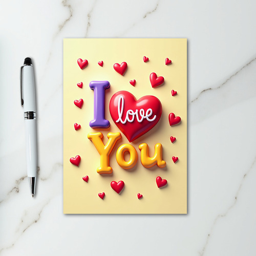 I Love You 3D Hearts Card
