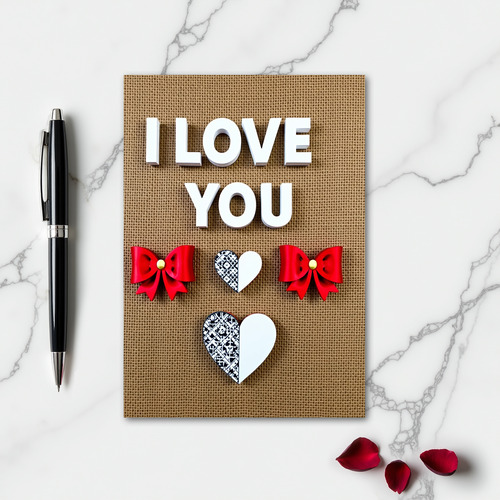 I Love You Burlap Design Card