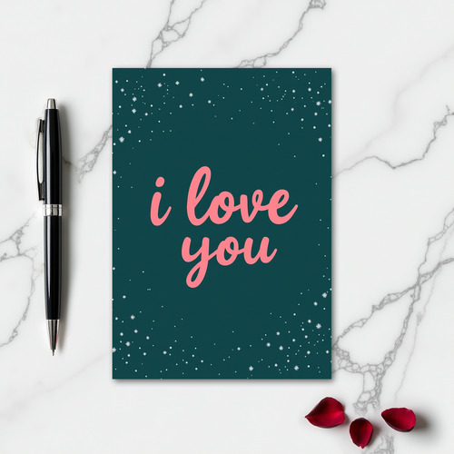 I Love You Coral Teal Winter Card