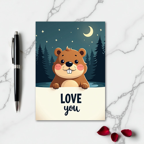 I Love You Cute Beaver Card