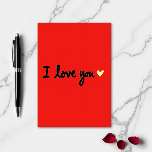 I Love You Gold Foil Yellow Heart Card