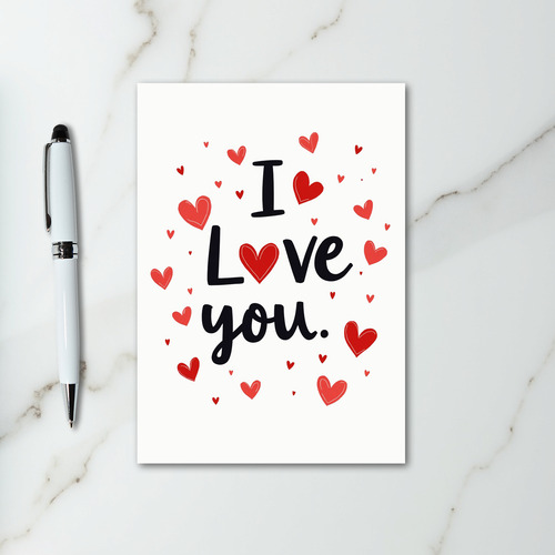I Love You Hand Drawn Heart Pattern Card