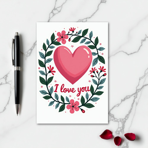 I Love You Heart Blooms Card
