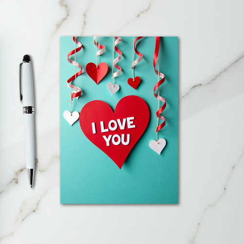 I Love You Heart Swirl Ribbon Card