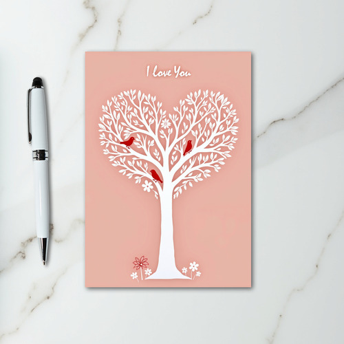 I Love You Heart Tree Birds Card