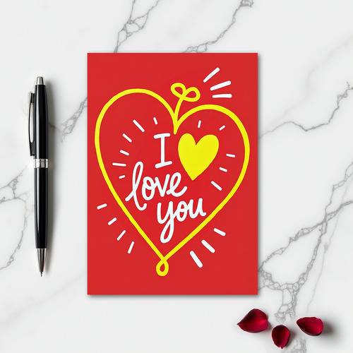 I Love You Heart Yellow Art Card
