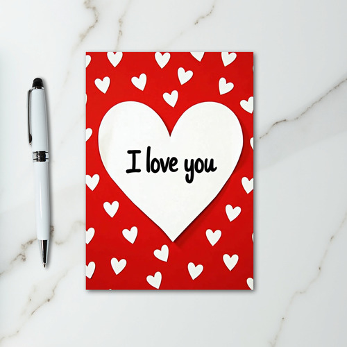 I Love You Hearts Pattern Matte Card