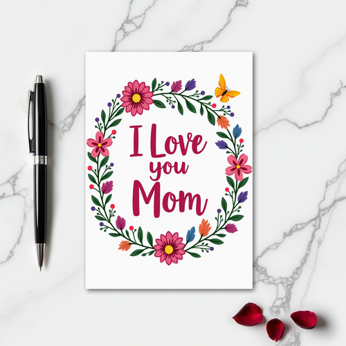 I Love You Mom Floral Art Card
