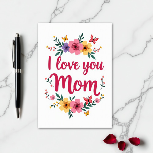 I Love You Mom Floral Scene Card