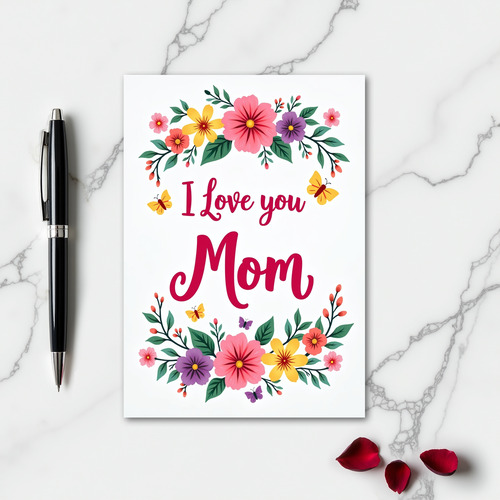 I Love You Mom Flower Art Card