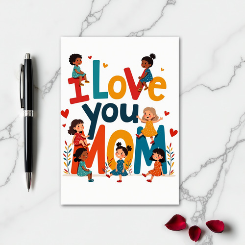 I Love You Mom Kids Design Card