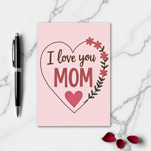 I Love You Mom Pink Flower Art Card