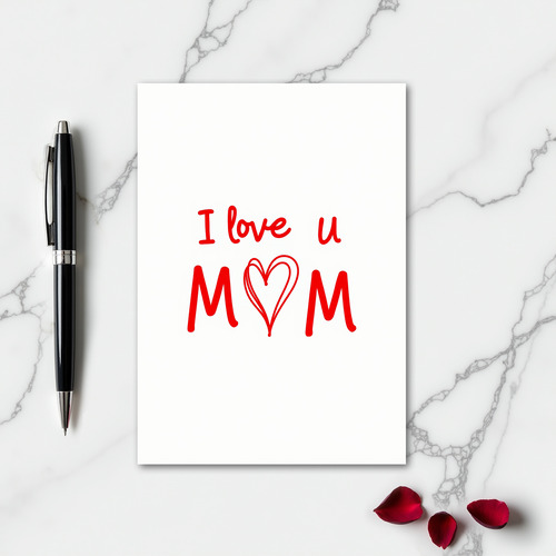 I Love You Mom Simple Red Heart Card