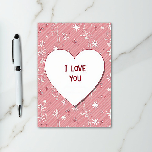 I Love You Pink Striped Heart Card