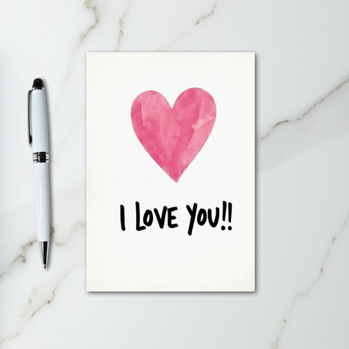 I Love You Pink Watercolor Heart Card