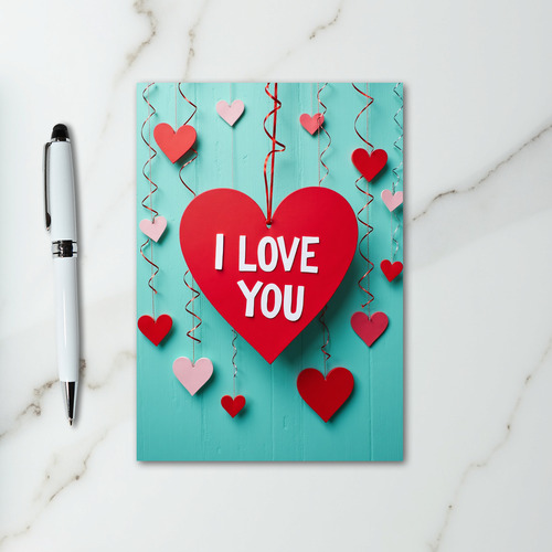 I Love You Raised Wood Hearts Card