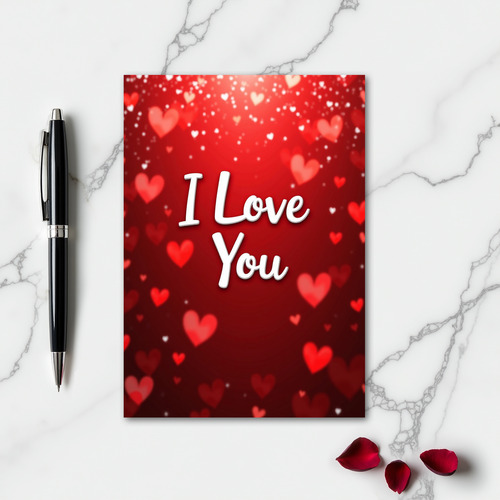 I Love You Red Bokeh Hearts Card