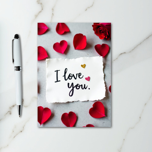 I Love You Red Glitter Hearts Card