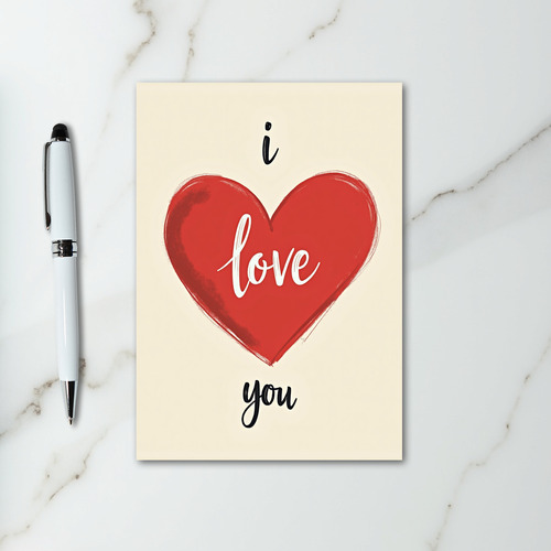 I Love You Red Hand Drawn Heart Card
