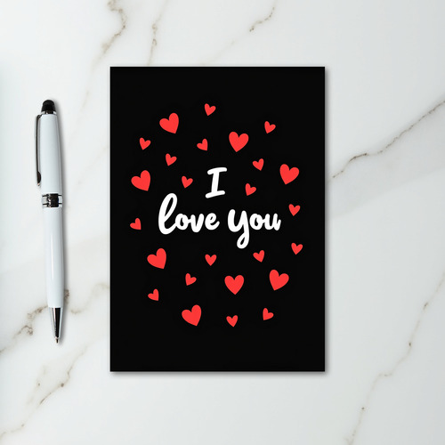 I Love You Red Hearts Flat Print Card