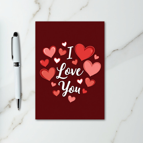 I Love You Red Hearts Glossy Card