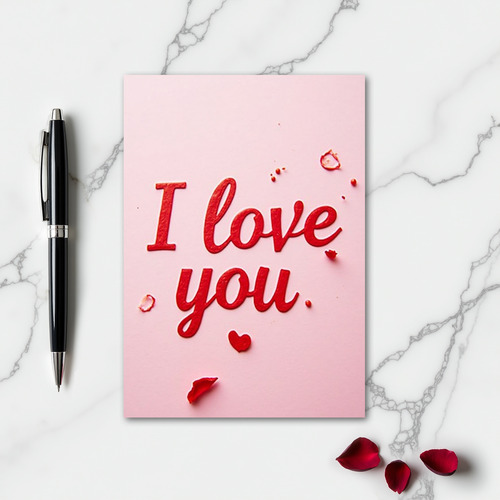 I Love You Red Petal Glitter Card