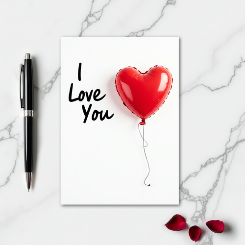 I Love You Red Ribbed Balloon Card