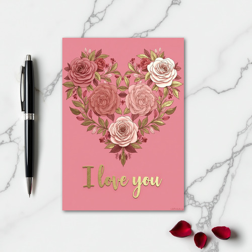 I Love You Roses Heart Card