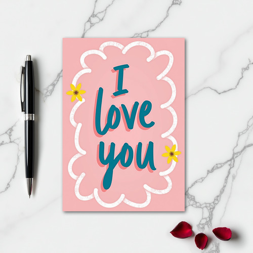 I Love You Teal Script Card