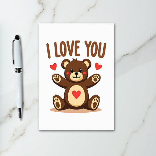 I Love You Teddy Bear Heart Card