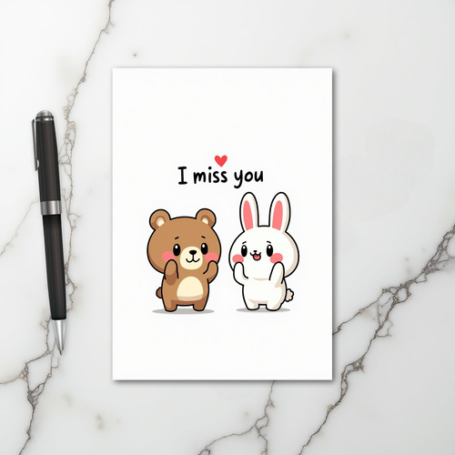 I Miss You Cute Bear Bunny Card