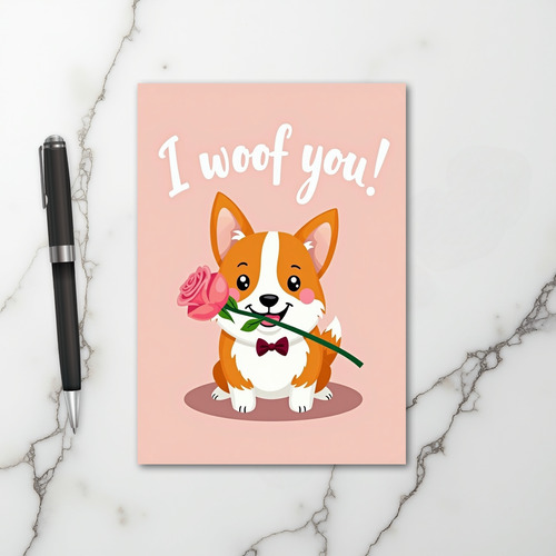 I Woof You Corgi Rose Card