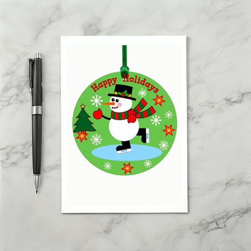 Ice Skating Snowman Ornament Happy Holidays Winter