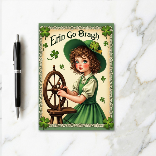 Irish Girl Spinning Wheel Card