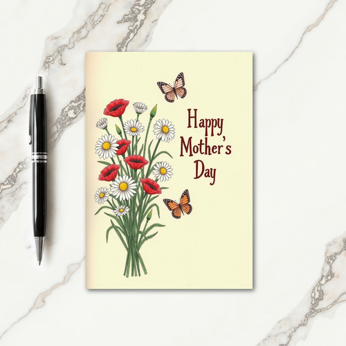 Ivory Floral Insect Art Card