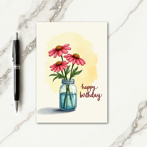 Jar Of Flowers Birthday Card