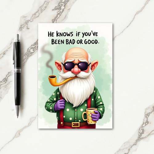 Santa With Pipe Christmas Card