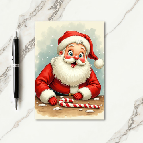 Jolly Old Man With Candy Cane Christmas Card