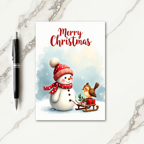 Jolly Snowman Sled Card