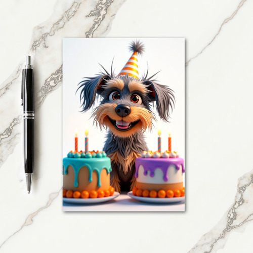 Jovial Dog Party Hat Birthday Card