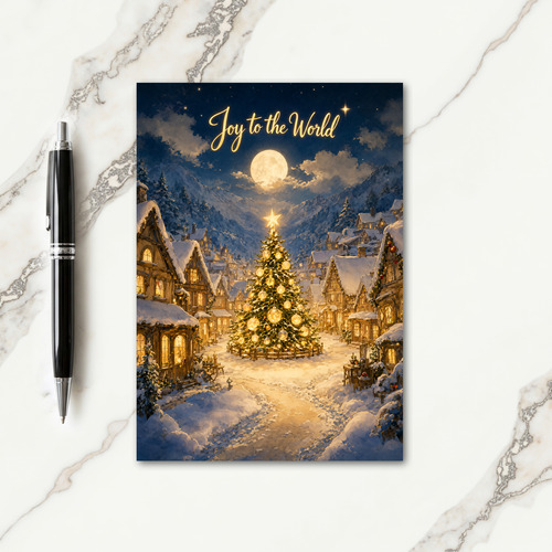 Joy To The World Snowy Village Card