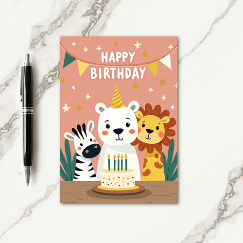 Joyful Animal Trio Birthday Card