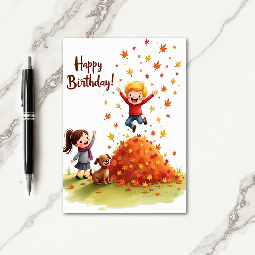 Joyful Autumn Kids Birthday Card