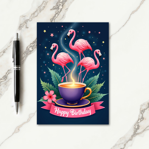 Joyful Avian Teacup Birthday Card