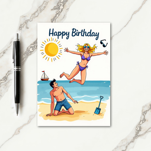 Joyful Beach Leap Birthday Card
