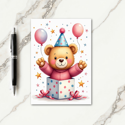 Joyful Bear Gift Box Birthday Card