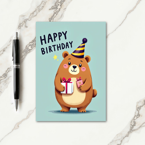 Joyful Bear Party Hat Card